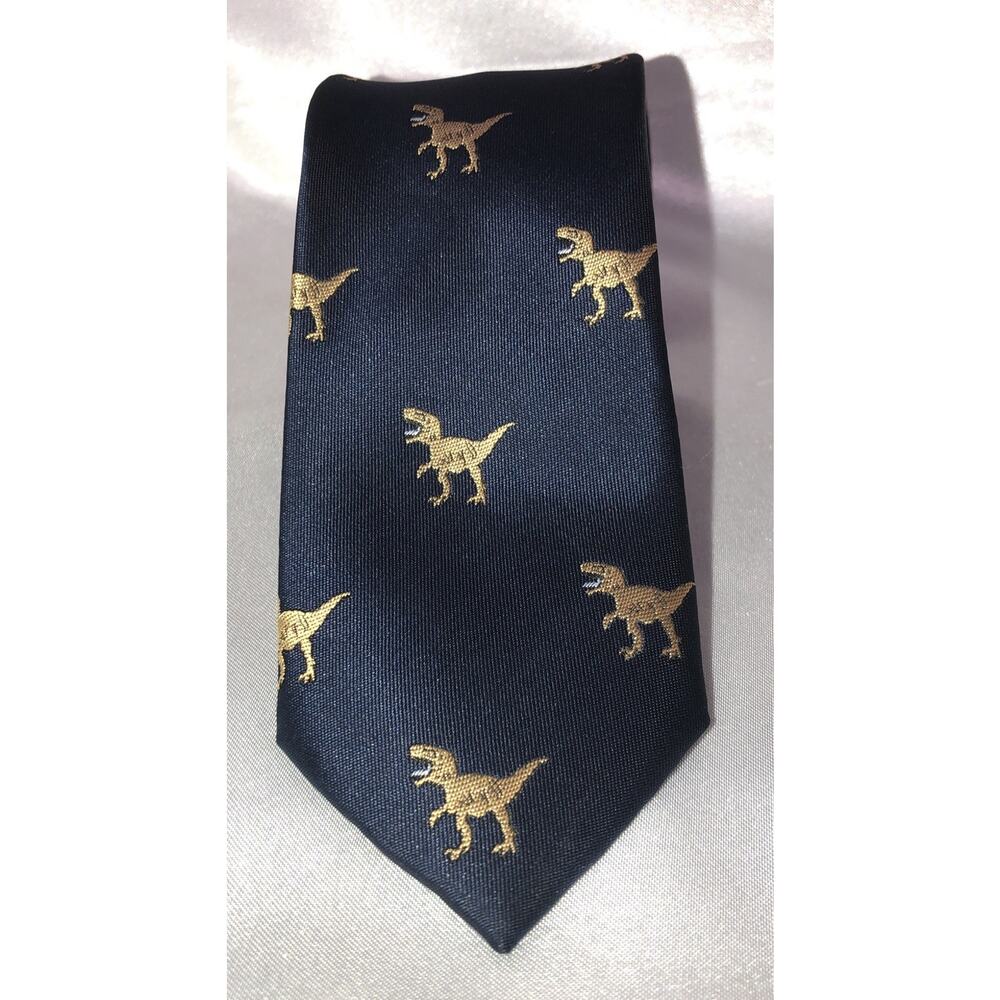Barry Wang Neck Tie Tyrannosaurus Rex Dinosaur Blue Silk